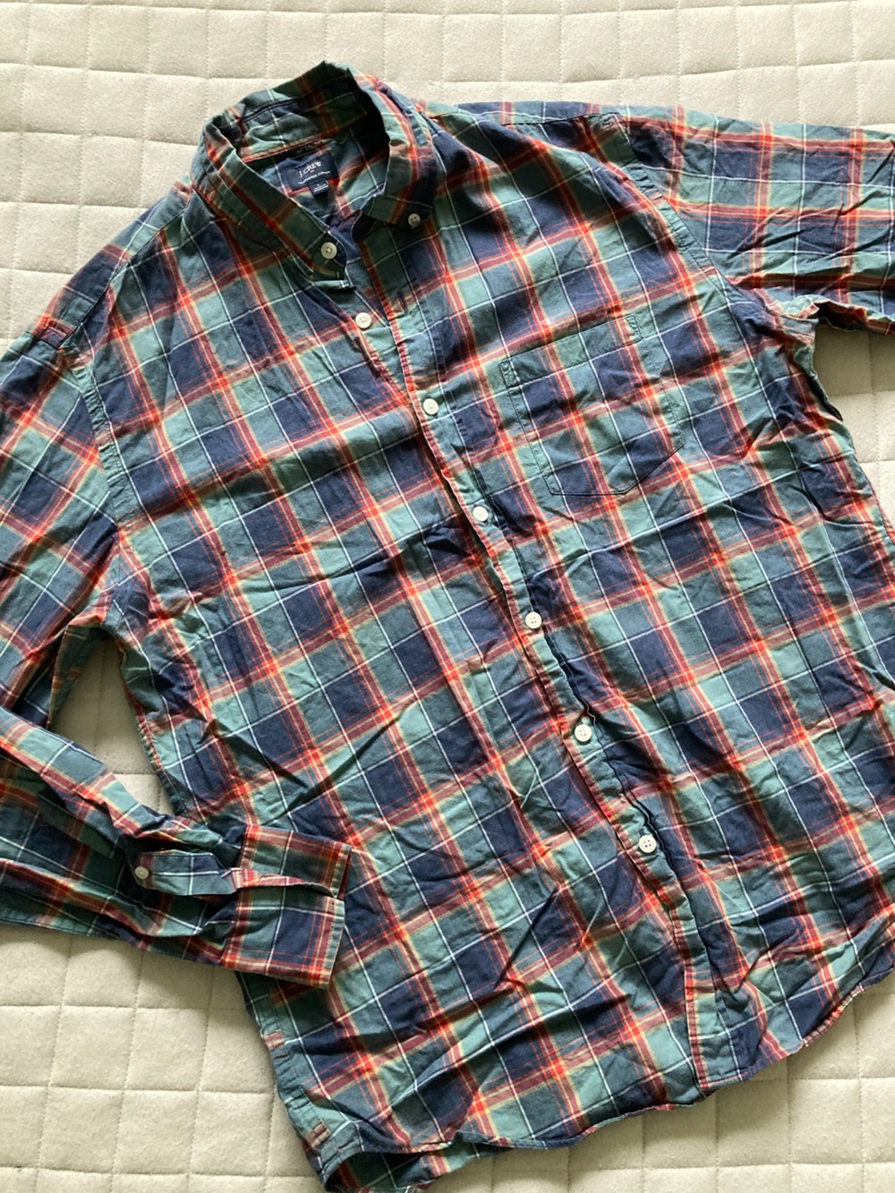J. Crew Men’s Red and Blue Plaid Button-Down Shirt